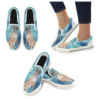 Boxer Water Colour White Women's Slip-on Canvas Shoes/Large Size (Model 019) - TeeAmazing