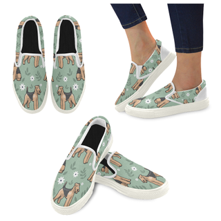 Airedale Terrier Flower White Women's Slip-on Canvas Shoes - TeeAmazing