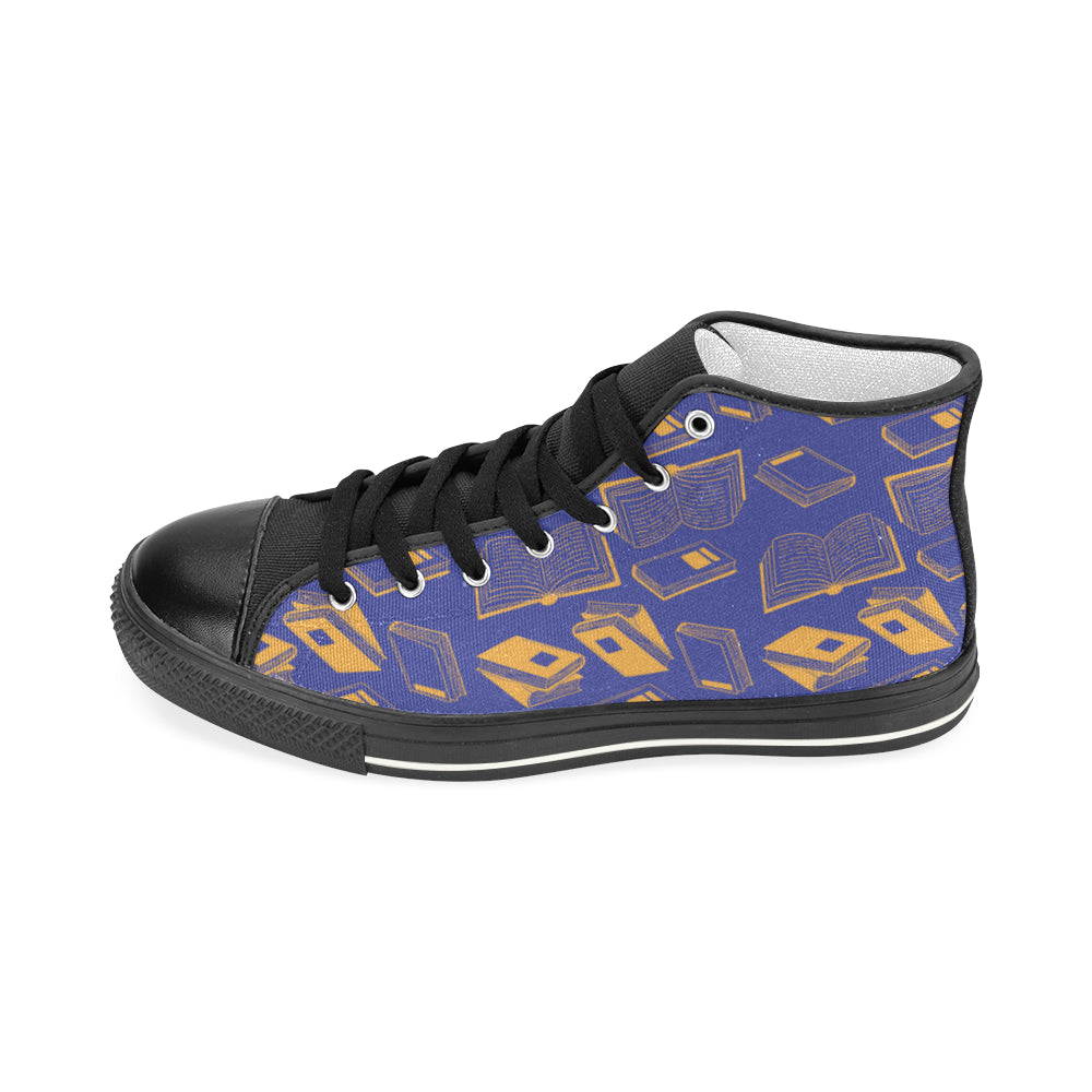 Book Pattern Black Women's Classic High Top Canvas Shoes - TeeAmazing