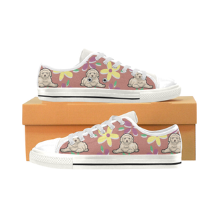 Labradoodle Flower White Low Top Canvas Shoes for Kid (Model 018) - TeeAmazing