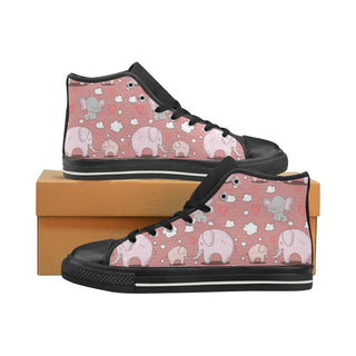Elephant Pattern Black High Top Canvas Women's Shoes/Large Size - TeeAmazing