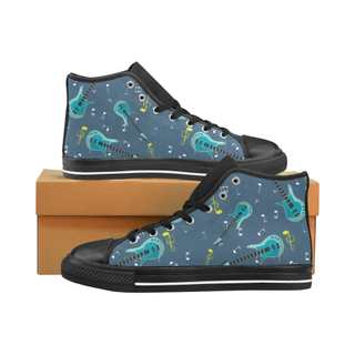 Electric Guitar Pattern Black Men’s Classic High Top Canvas Shoes /Large Size - TeeAmazing