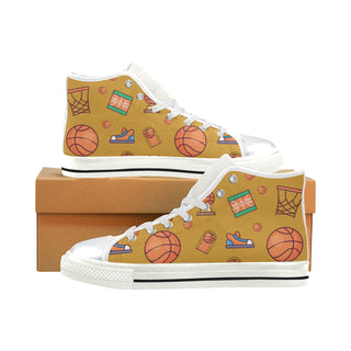 Basketball Pattern White High Top Canvas Shoes for Kid - TeeAmazing