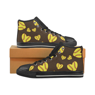 Softball Heart Pattern Black High Top Canvas Shoes for Kid - TeeAmazing