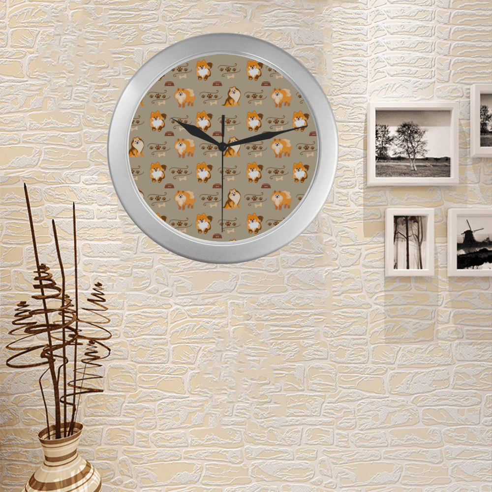 Pomeranian Pattern Silver Color Wall Clock - TeeAmazing