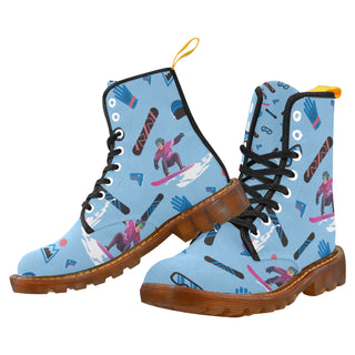 Snowboarding Pattern Black Boots For Women - TeeAmazing