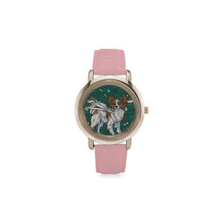 Papillon Dog Women's Rose Gold Leather Strap Watch - TeeAmazing