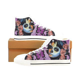 Sugar Skull Candy V1 White Men’s Classic High Top Canvas Shoes /Large Size - TeeAmazing