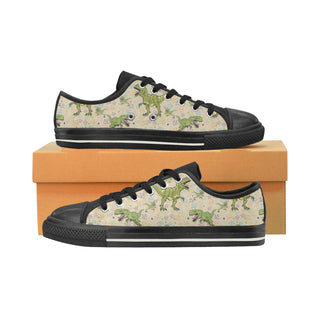 T-Rex Pattern Black Low Top Canvas Shoes for Kid - TeeAmazing