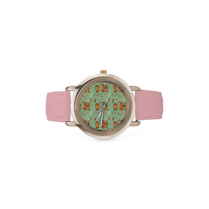 American Cocker Spaniel Pattern Women's Rose Gold Leather Strap Watch - TeeAmazing