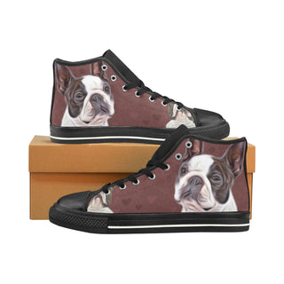 Boston Terrier Lover Black Men’s Classic High Top Canvas Shoes /Large Size - TeeAmazing