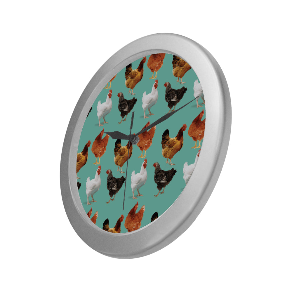Chicken Pattern Silver Color Wall Clock - TeeAmazing