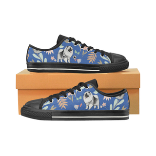 Keeshound Flower Black Low Top Canvas Shoes for Kid (Model 018) - TeeAmazing
