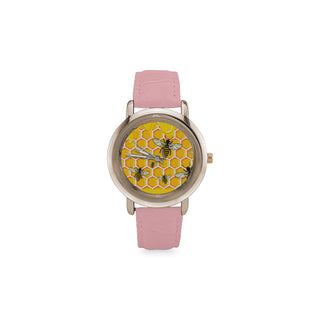 Bee Pattern Women's Rose Gold Leather Strap Watch - TeeAmazing