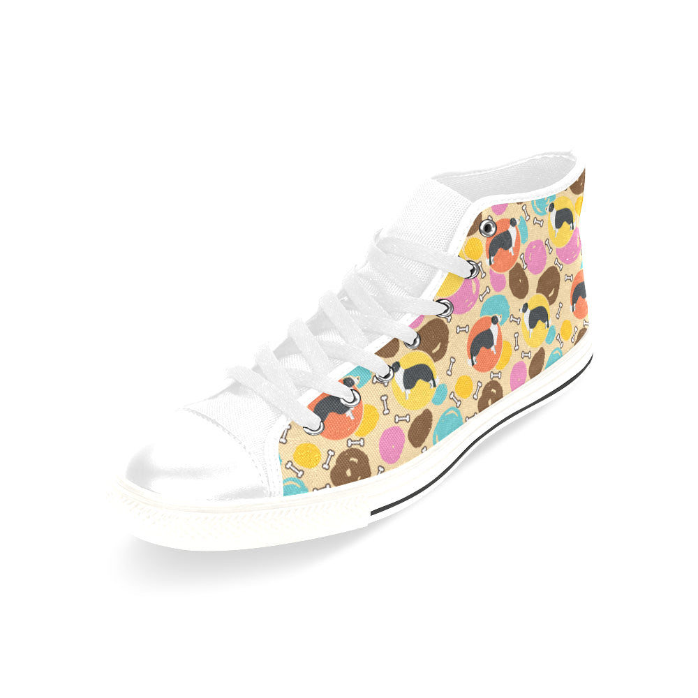Border Collie Pattern White Men’s Classic High Top Canvas Shoes /Large Size - TeeAmazing