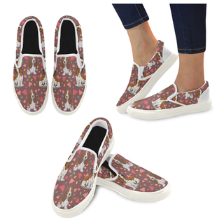 Basset Hound Flower White Women's Slip-on Canvas Shoes - TeeAmazing