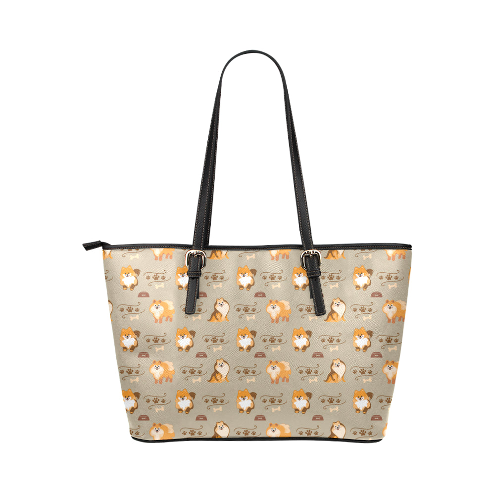 Pomeranian Pattern Leather Tote Bag/Small - TeeAmazing