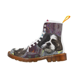 Shih Tzu Painting White Boots For Women - TeeAmazing