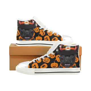 French Bulldog Halloweeen White High Top Canvas Shoes for Kid - TeeAmazing