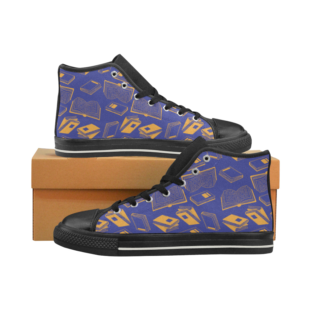 Book Pattern Black Men’s Classic High Top Canvas Shoes - TeeAmazing