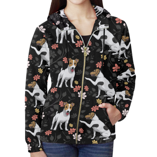 Jack Russell Terrier Flower All Over Print Full Zip Hoodie for Women (Model H14) - TeeAmazing