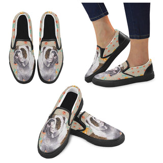 English Bulldog Black Women's Slip-on Canvas Shoes - TeeAmazing