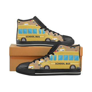 School Bus Black Women's Classic High Top Canvas Shoes - TeeAmazing