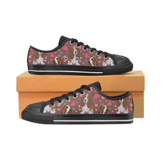 Basset Hound Flower Black Low Top Canvas Shoes for Kid (Model 018) - TeeAmazing