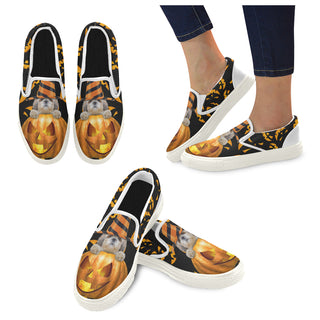Shih Tzu Halloween White Women's Slip-on Canvas Shoes - TeeAmazing