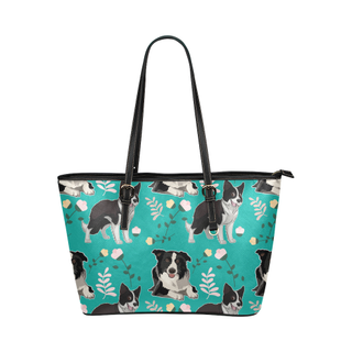 Border Collie Flower Leather Tote Bag/Small - TeeAmazing