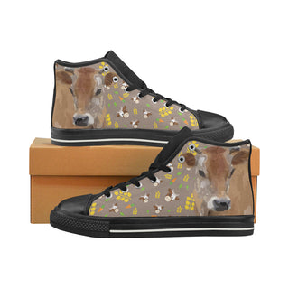 Cow Black High Top Canvas Shoes for Kid - TeeAmazing