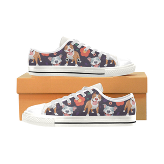 Pit bull Flower White Low Top Canvas Shoes for Kid (Model 018) - TeeAmazing