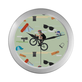 Cycling Pattern Silver Color Wall Clock - TeeAmazing