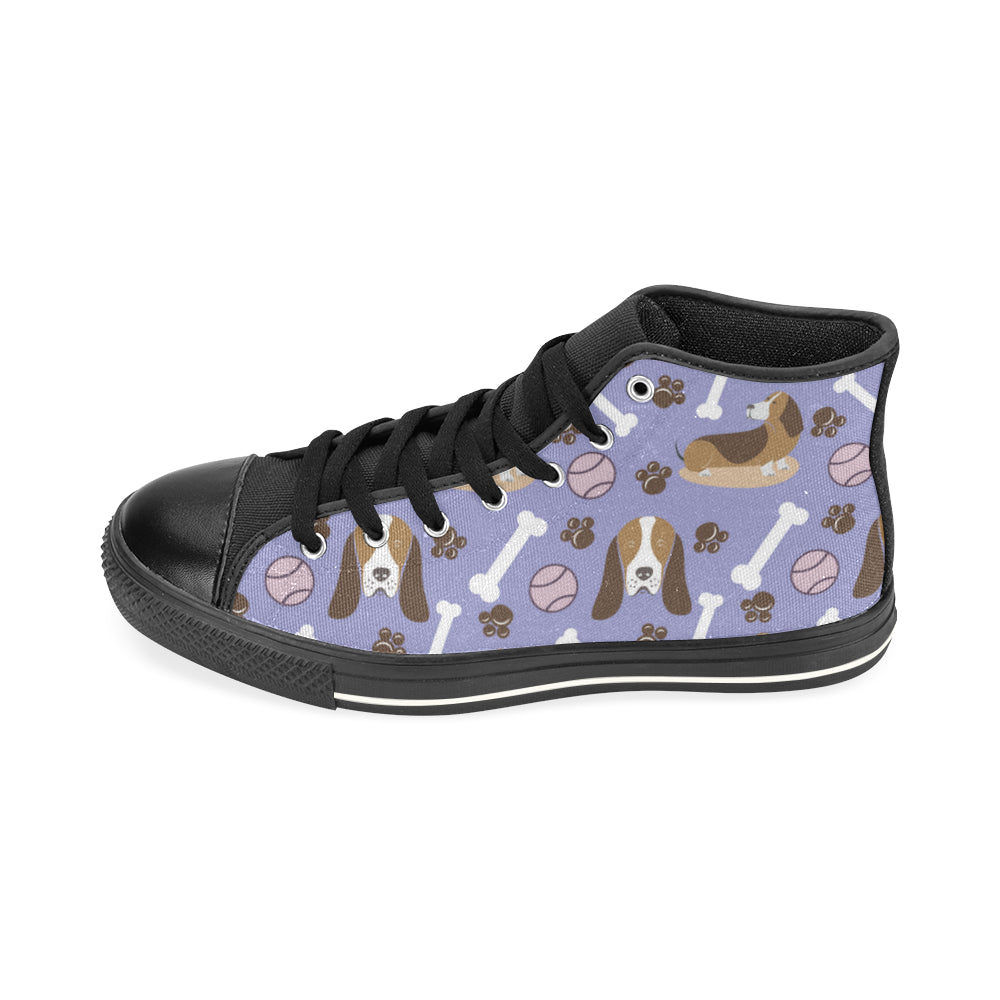 Basset Hound Pattern Black High Top Canvas Women's Shoes/Large Size - TeeAmazing