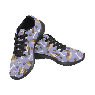 Basset Hound Pattern Black Sneakers for Men - TeeAmazing