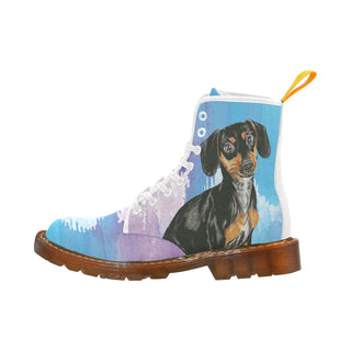 Dachshund Water Colour No.1 White Boots For Men - TeeAmazing