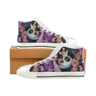 Sugar Skull Candy V1 White Women's Classic High Top Canvas Shoes - TeeAmazing