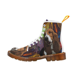 Basset Hound Painting White Boots For Men - TeeAmazing