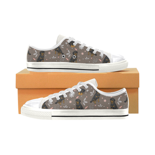 Rottweiler Flower White Canvas Women's Shoes/Large Size (Model 018) - TeeAmazing