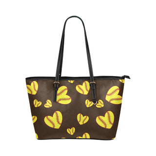 Softball Heart Pattern Leather Tote Bag/Small - TeeAmazing