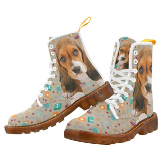 Basset Hound White Boots For Women - TeeAmazing