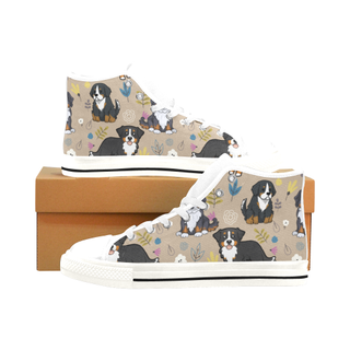 Bernese Mountain Flower White Men’s Classic High Top Canvas Shoes /Large Size - TeeAmazing