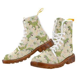 T-Rex Pattern White Boots For Women - TeeAmazing