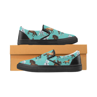 Horse Pattern Black Women's Slip-on Canvas Shoes - TeeAmazing