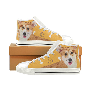 Corgi White Men’s Classic High Top Canvas Shoes - TeeAmazing