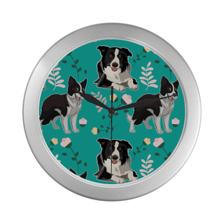 Border Collie Flower Silver Color Wall Clock - TeeAmazing