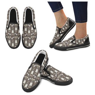 Pug Water Colour Pattern No.1 Black Women's Slip-on Canvas Shoes/Large Size (Model 019) - TeeAmazing