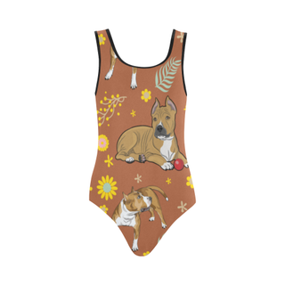 American Staffordshire Terrier Flower Vest One Piece Swimsuit (Model S04) - TeeAmazing