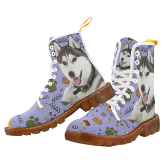 Siberian Husky Dog White Boots For Men - TeeAmazing