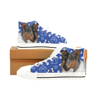 Collie Dog White Men’s Classic High Top Canvas Shoes /Large Size - TeeAmazing